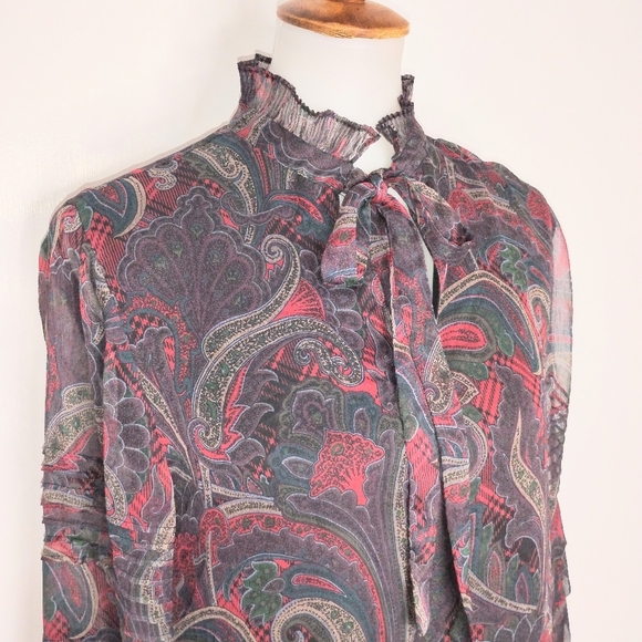 SHEER PAISLEY CHIFFON AMILIYA BLOUSE - Picture 8 of 12